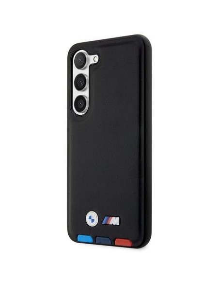 BMW Leather Stamp Tricolor dėklas Samsung Galaxy S23 - juodas BMW Leather Stamp Tricolor dėklas Samsung Galaxy S23 - juodas