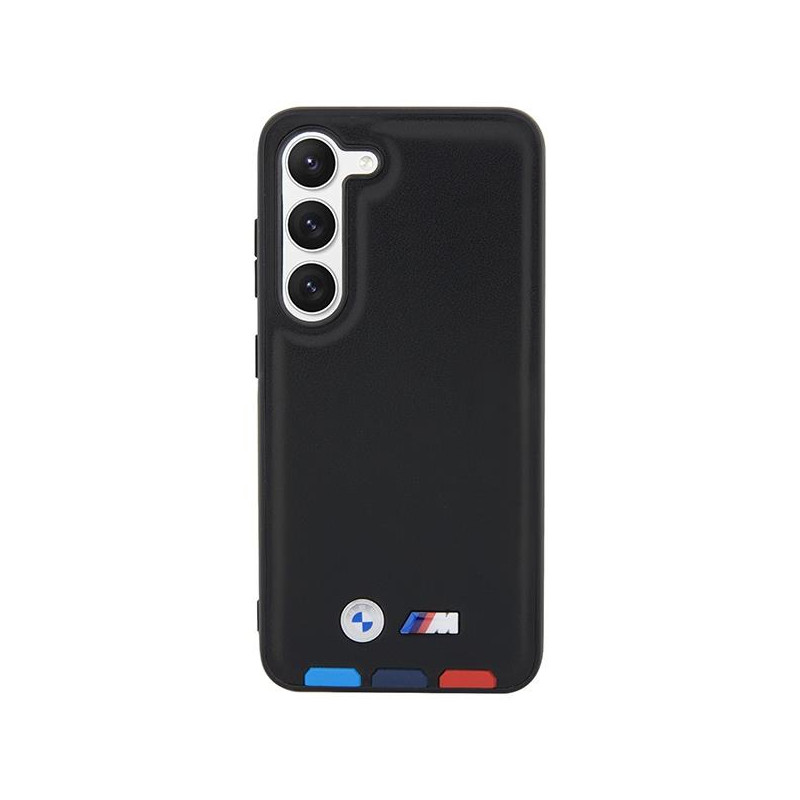 BMW Leather Stamp Tricolor dėklas Samsung Galaxy S23 - juodas