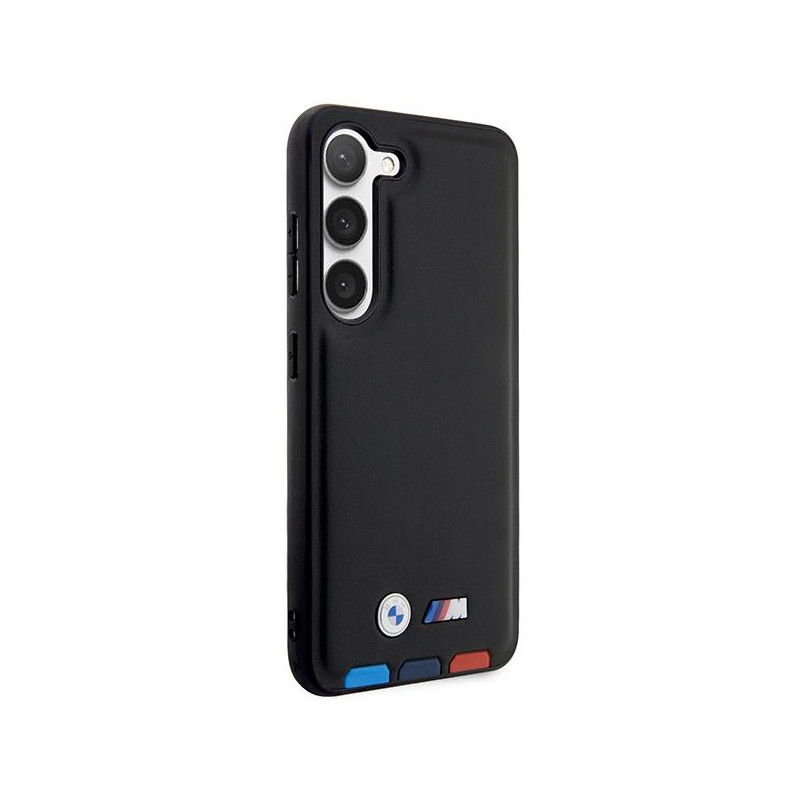 BMW Leather Stamp Tricolor dėklas Samsung Galaxy S23 - juodas