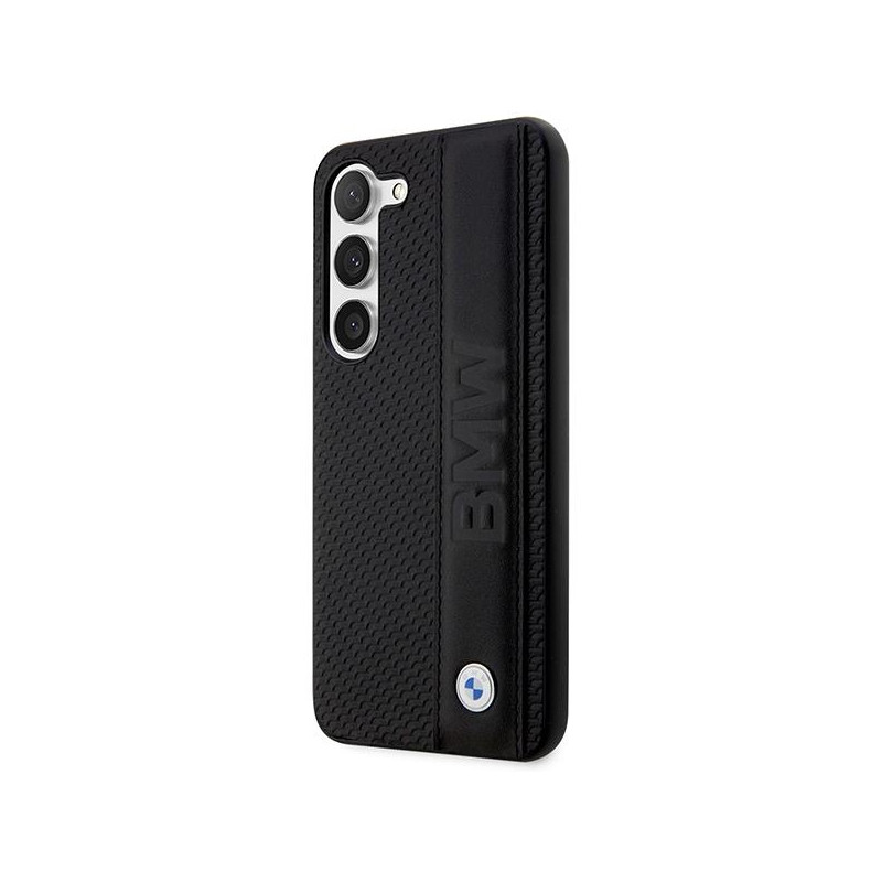 BMW Leather Textured & Stripe dėklas, skirtas Samsung Galaxy S23 - juodas