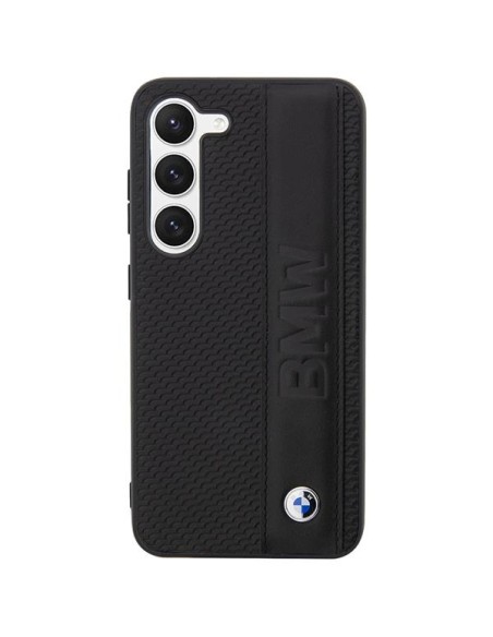 BMW Leather Textured & Stripe dėklas, skirtas Samsung Galaxy S23 - juodas BMW Leather Textured & Stripe dėklas, skirtas Samsung Galaxy S23 - juodas
