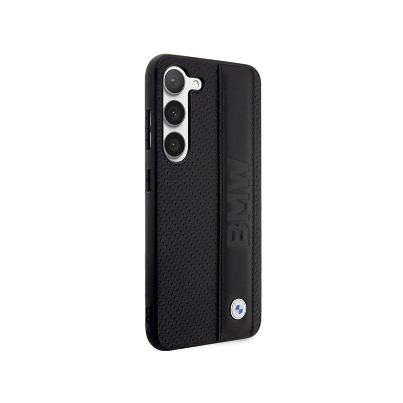 BMW Leather Textured & Stripe dėklas, skirtas Samsung Galaxy S23 - juodas