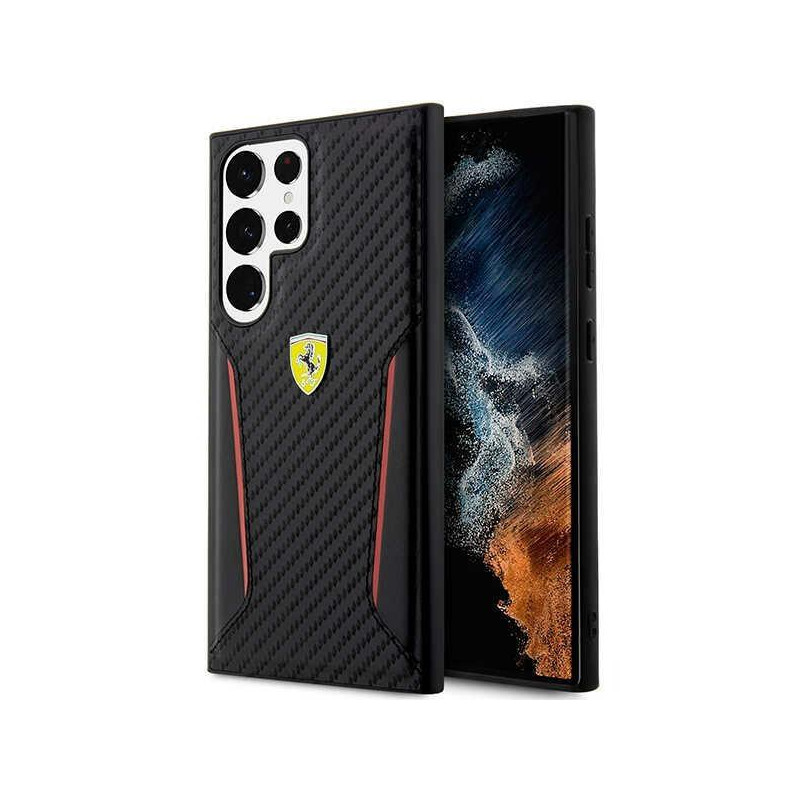 Ferrari Carbon Contrast Edges dėklas, skirtas Samsung Galaxy S23 Ultra - juodas Ferrari Carbon Contrast Edges dėklas, skirtas Samsung Galaxy S23 Ultra - juodas