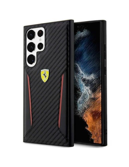 Ferrari Carbon Contrast Edges dėklas, skirtas Samsung Galaxy S23 Ultra - juodas Ferrari Carbon Contrast Edges dėklas, skirtas Samsung Galaxy S23 Ultra - juodas