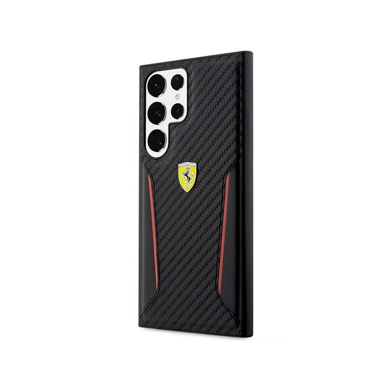 Ferrari Carbon Contrast Edges dėklas, skirtas Samsung Galaxy S23 Ultra - juodas
