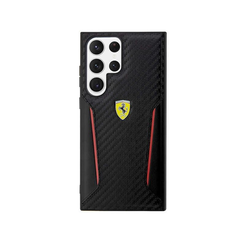 Ferrari Carbon Contrast Edges dėklas, skirtas Samsung Galaxy S23 Ultra - juodas