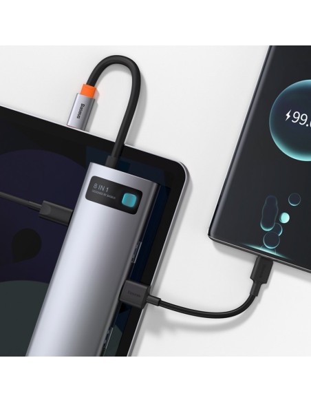 Daugiafunkcis HUB 8in1 USB USB-C PD 100W HDMI SD ir microSD kortelių skaitytuvas 3x USB 3.2 RJ45 Pilka Daugiafunkcis HUB 8in1 USB USB-C PD 100W HDMI SD ir microSD kortelių skaitytuvas 3x USB 3.2 RJ45 Pilka