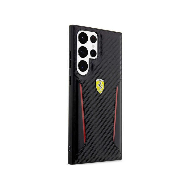 Ferrari Carbon Contrast Edges dėklas, skirtas Samsung Galaxy S23 Ultra - juodas