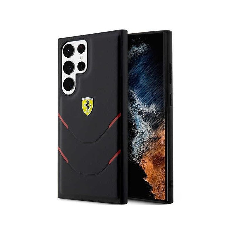 Ferrari Hot Stamp Lines dėklas, skirtas Samsung Galaxy S23 Ultra - juodas