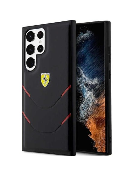 Ferrari Hot Stamp Lines dėklas, skirtas Samsung Galaxy S23 Ultra - juodas Ferrari Hot Stamp Lines dėklas, skirtas Samsung Galaxy S23 Ultra - juodas
