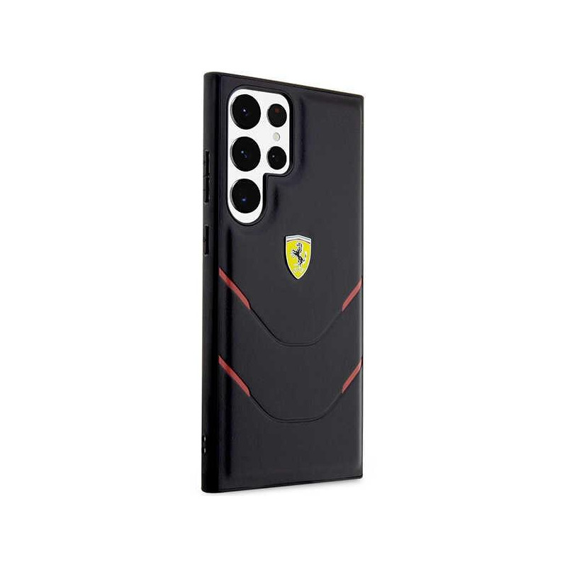 Ferrari Hot Stamp Lines dėklas, skirtas Samsung Galaxy S23 Ultra - juodas
