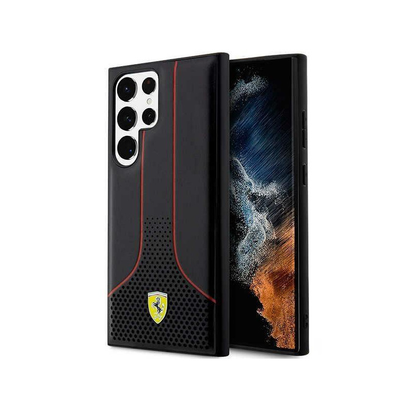 Ferrari Perforated 296 P dėklas, skirtas Samsung Galaxy S23 Ultra - juodas