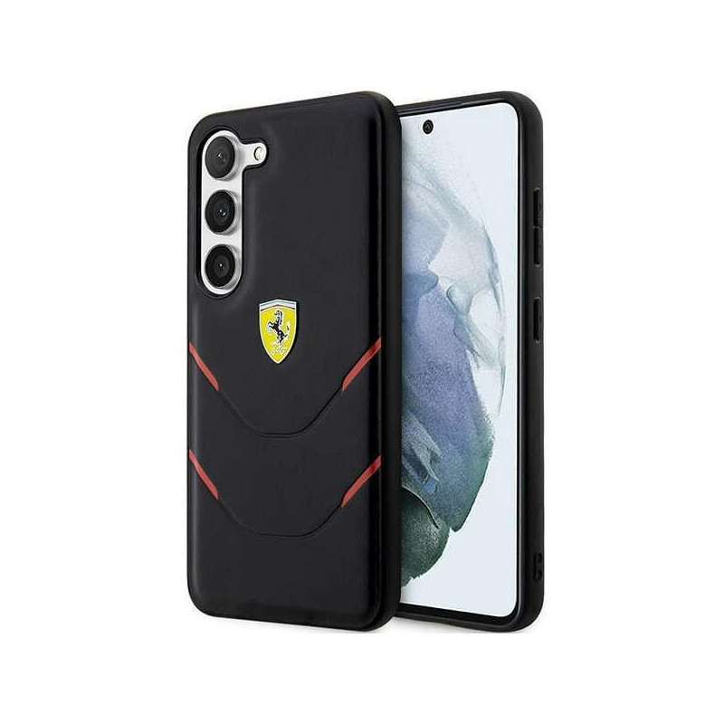 Ferrari Hot Stamp Lines dėklas, skirtas Samsung Galaxy S23+ - juodas