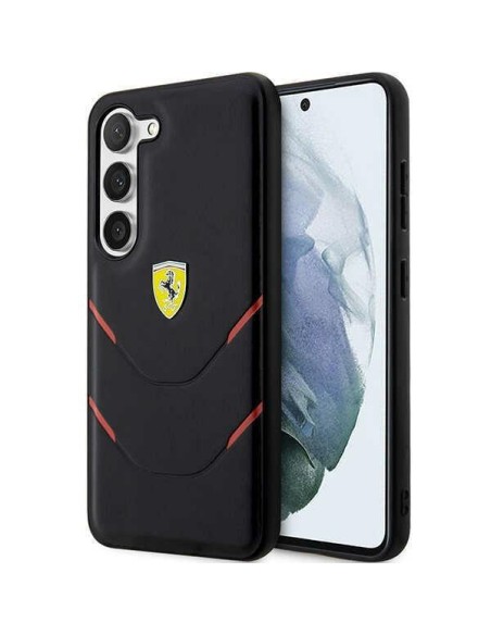 Ferrari Hot Stamp Lines dėklas, skirtas Samsung Galaxy S23+ - juodas Ferrari Hot Stamp Lines dėklas, skirtas Samsung Galaxy S23+ - juodas
