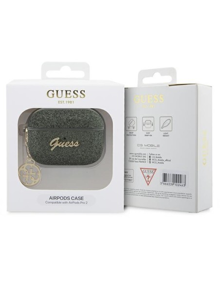 Guess Glitter Flake 4G Charm dėklas, skirtas AirPods Pro 2 – žalias Guess Glitter Flake 4G Charm dėklas, skirtas AirPods Pro 2 – žalias