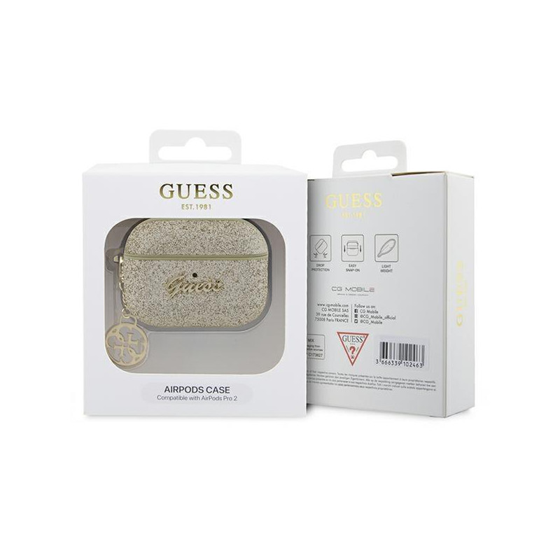 Guess Glitter Flake 4G Charm dėklas, skirtas AirPods Pro 2 – auksinis