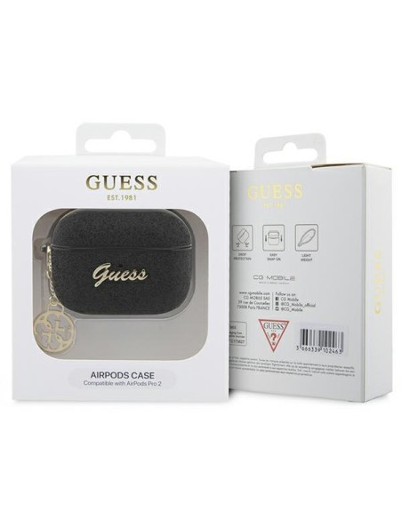 Guess Glitter Flake 4G Charm dėklas, skirtas AirPods Pro 2 – juodas