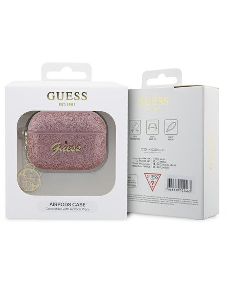 Guess Glitter Flake 4G Charm dėklas, skirtas AirPods Pro 2 – rožinis Guess Glitter Flake 4G Charm dėklas, skirtas AirPods Pro 2 – rožinis