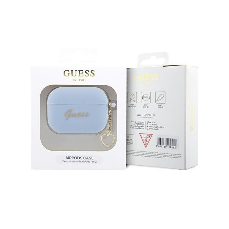 Guess Silicone Charm Heart Collection dėklas, skirtas AirPods Pro 2 – mėlynas
