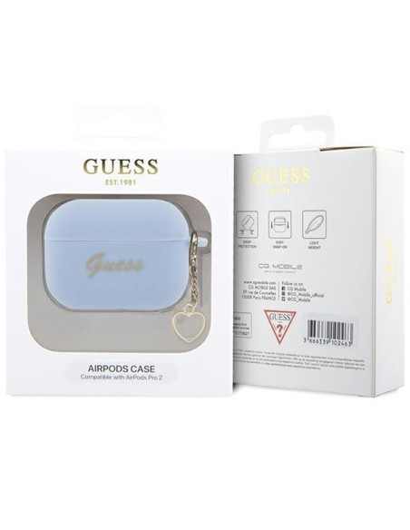 Guess Silicone Charm Heart Collection dėklas, skirtas AirPods Pro 2 – mėlynas Guess Silicone Charm Heart Collection dėklas, skirtas AirPods Pro 2 – mėlynas