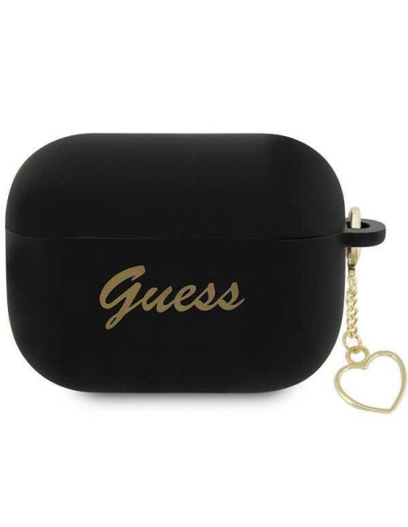 Guess Silicone Charm Heart Collection dėklas, skirtas AirPods Pro 2 – juodas Guess Silicone Charm Heart Collection dėklas, skirtas AirPods Pro 2 – juodas