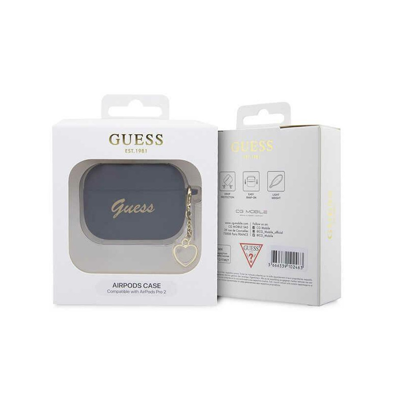 Guess Silicone Charm Heart Collection dėklas, skirtas AirPods Pro 2 – juodas