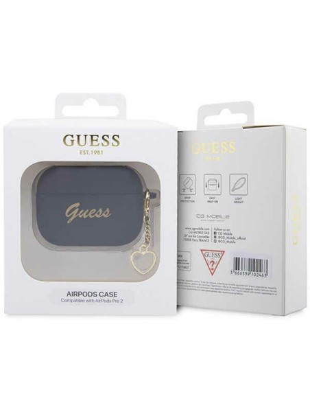 Guess Silicone Charm Heart Collection dėklas, skirtas AirPods Pro 2 – juodas Guess Silicone Charm Heart Collection dėklas, skirtas AirPods Pro 2 – juodas