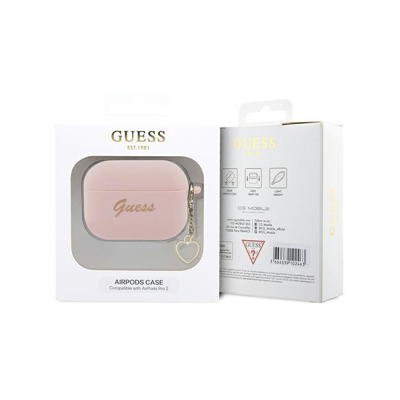 Guess Silicone Charm Heart Collection dėklas, skirtas AirPods Pro 2 – rožinis