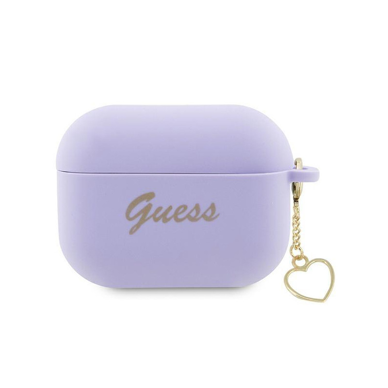 Guess Silicone Charm Heart Collection dėklas, skirtas AirPods Pro 2 – violetinis