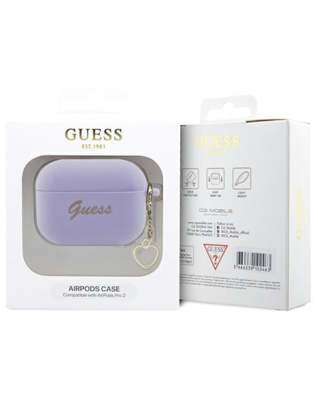 Guess Silicone Charm Heart Collection dėklas, skirtas AirPods Pro 2 – violetinis Guess Silicone Charm Heart Collection dėklas, skirtas AirPods Pro 2 – violetinis