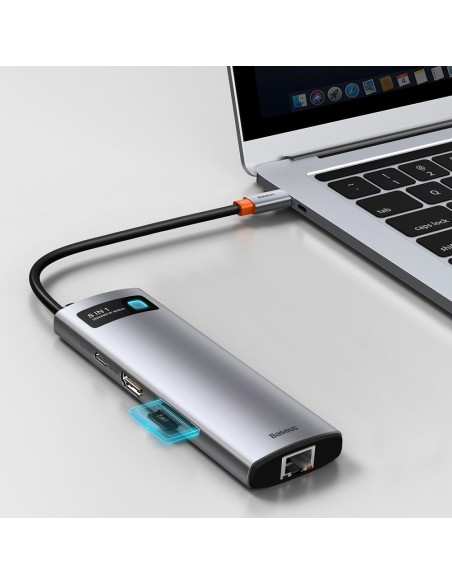 Daugiafunkcis HUB 8in1 USB USB-C PD 100W HDMI SD ir microSD kortelių skaitytuvas 3x USB 3.2 RJ45 Pilka Daugiafunkcis HUB 8in1 USB USB-C PD 100W HDMI SD ir microSD kortelių skaitytuvas 3x USB 3.2 RJ45 Pilka