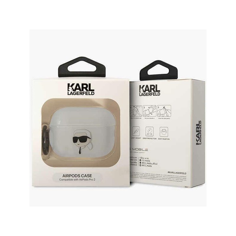 Karl Lagerfeld Ikonik Karl dėklas, skirtas AirPods Pro 2 - skaidrus