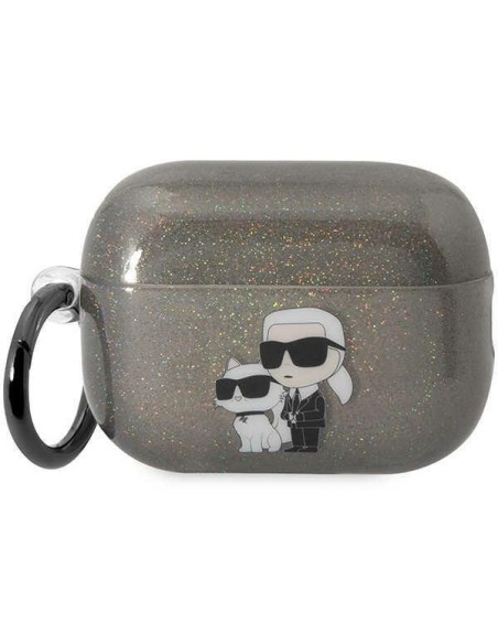 Karl Lagerfeld Glitter Karl&Choupette dėklas, skirtas AirPods Pro 2 - juodas