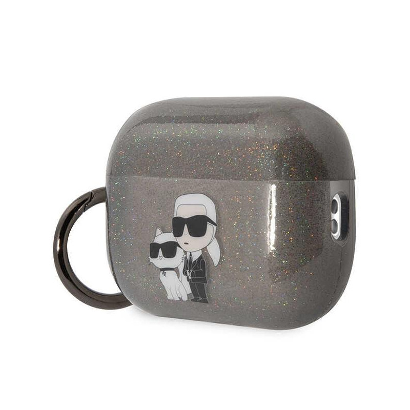 Karl Lagerfeld Glitter Karl&Choupette dėklas, skirtas AirPods Pro 2 - juodas
