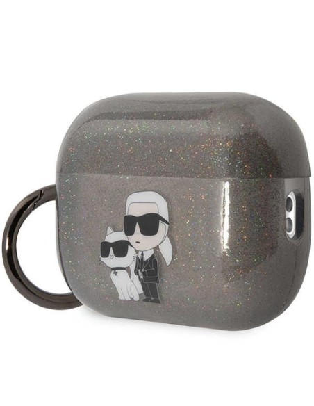 Karl Lagerfeld Glitter Karl&Choupette dėklas, skirtas AirPods Pro 2 - juodas