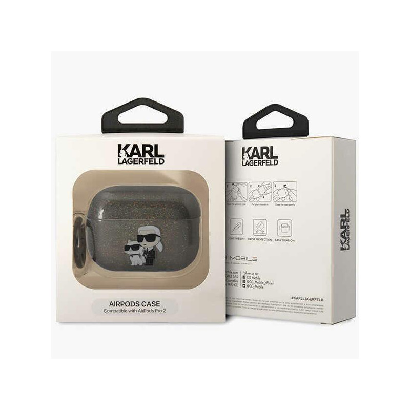 Karl Lagerfeld Glitter Karl&Choupette dėklas, skirtas AirPods Pro 2 - juodas
