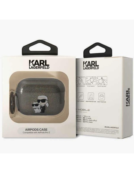 Karl Lagerfeld Glitter Karl&Choupette dėklas, skirtas AirPods Pro 2 - juodas