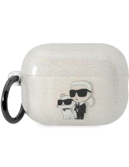 Karl Lagerfeld Glitter Karl&Choupette dėklas, skirtas AirPods Pro 2 - skaidrus Karl Lagerfeld Glitter Karl&Choupette dėklas, skirtas AirPods Pro 2 - skaidrus