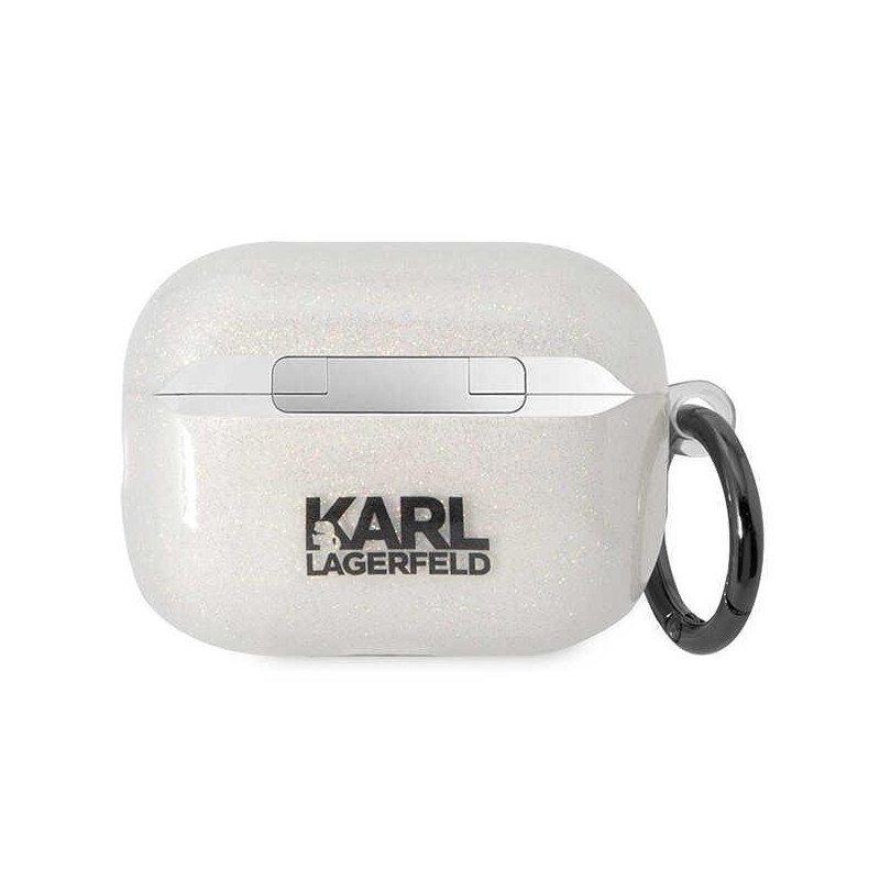 Karl Lagerfeld Glitter Karl&Choupette dėklas, skirtas AirPods Pro 2 - skaidrus