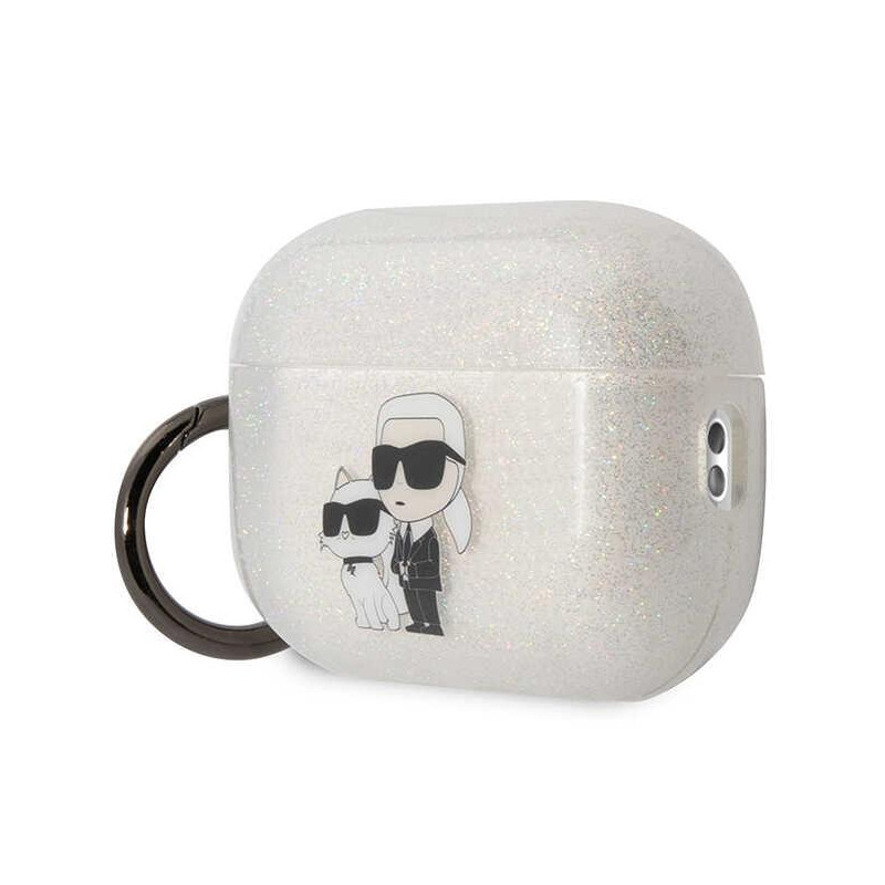 Karl Lagerfeld Glitter Karl&Choupette dėklas, skirtas AirPods Pro 2 - skaidrus