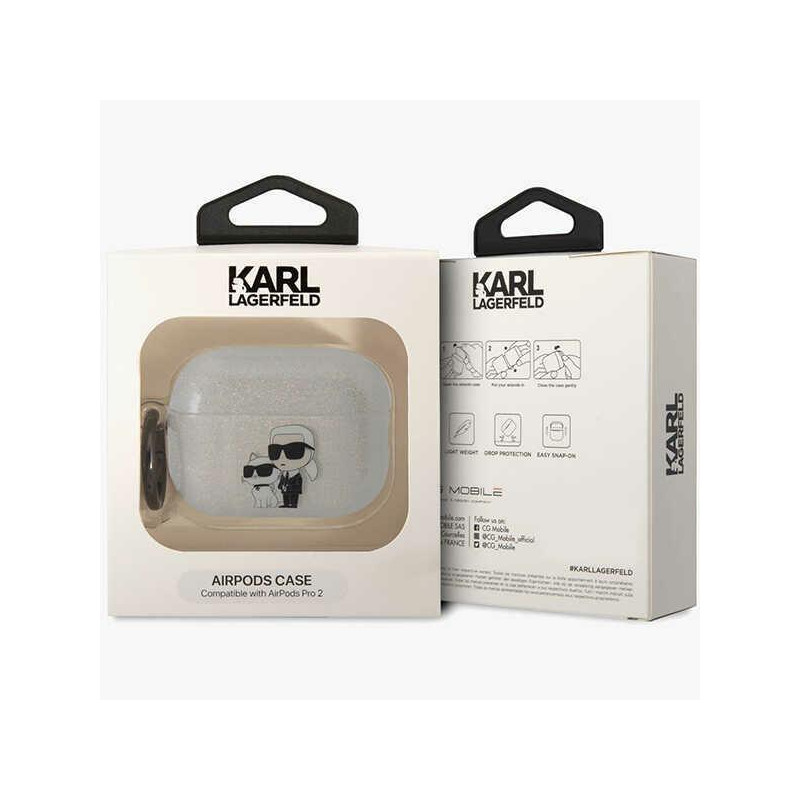 Karl Lagerfeld Glitter Karl&Choupette dėklas, skirtas AirPods Pro 2 - skaidrus