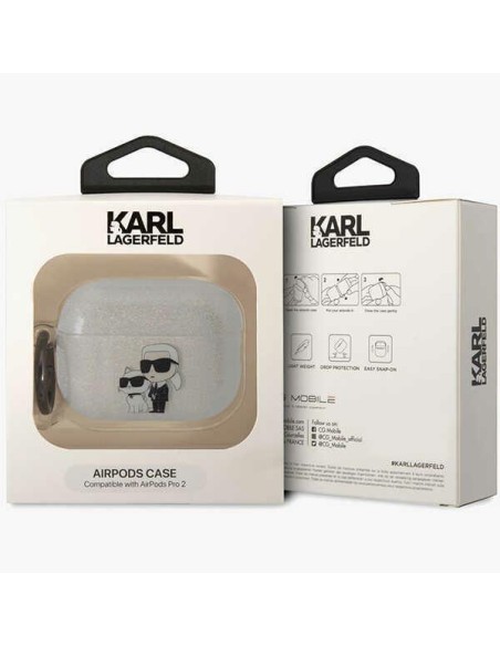 Karl Lagerfeld Glitter Karl&Choupette dėklas, skirtas AirPods Pro 2 - skaidrus Karl Lagerfeld Glitter Karl&Choupette dėklas, skirtas AirPods Pro 2 - skaidrus