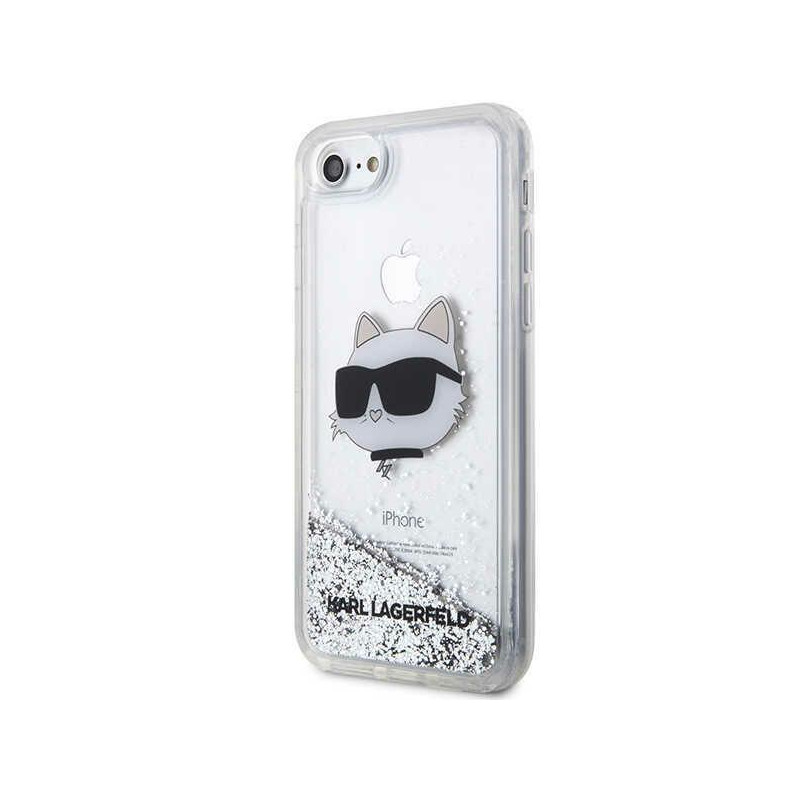 Karl Lagerfeld Glitter Choupette galvos dėklas, skirtas iPhone 7 / 8 / SE 2020 / SE 2022 - sidabras