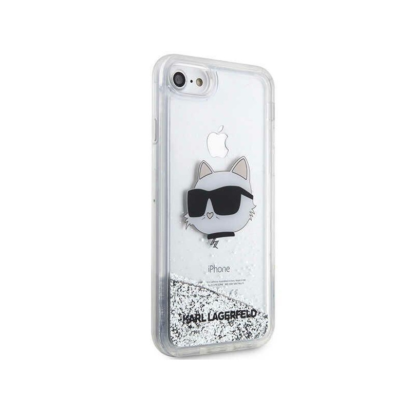 Karl Lagerfeld Glitter Choupette galvos dėklas, skirtas iPhone 7 / 8 / SE 2020 / SE 2022 - sidabras