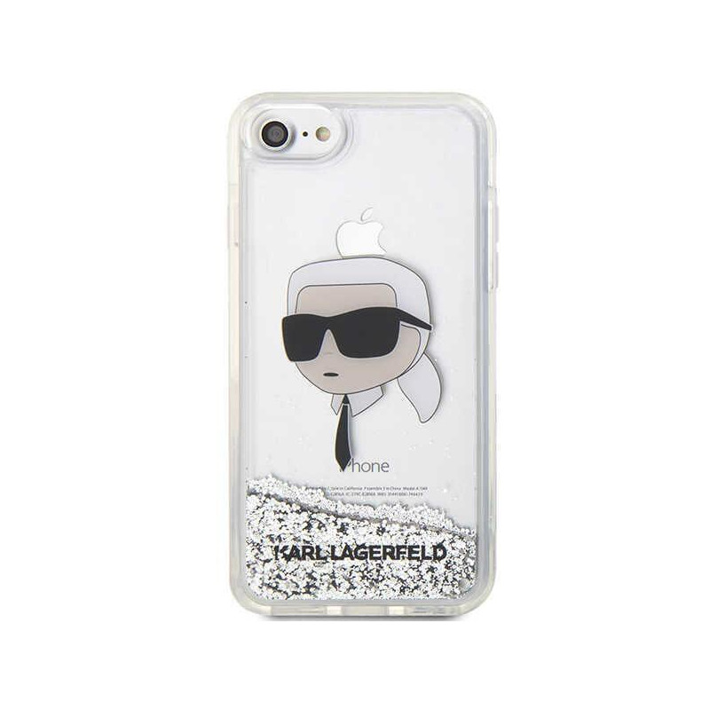 Karl Lagerfeld Glitter Karl& 39 s Head dėklas, skirtas iPhone 7 / 8 / SE 2020 / SE 2022 - sidabras