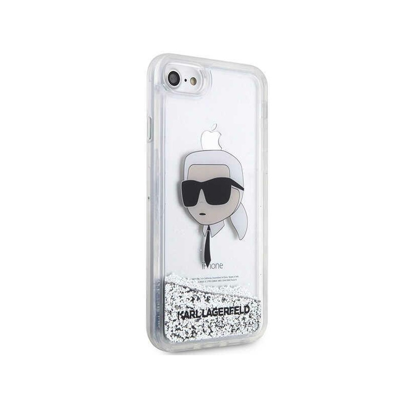 Karl Lagerfeld Glitter Karl& 39 s Head dėklas, skirtas iPhone 7 / 8 / SE 2020 / SE 2022 - sidabras