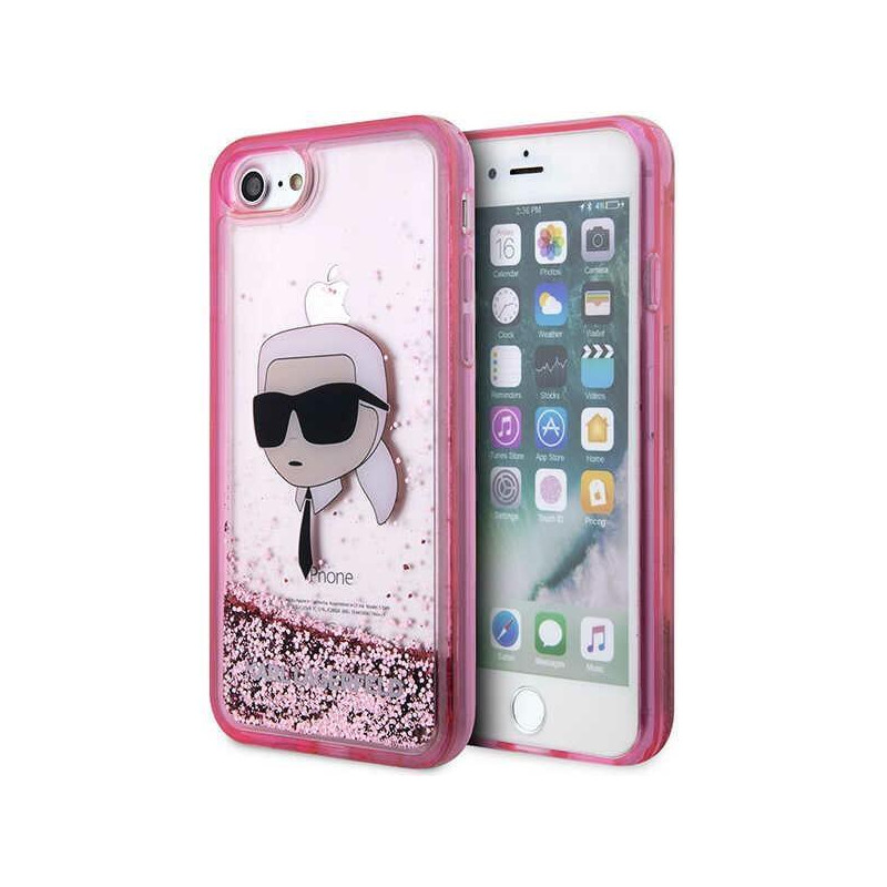 Karl Lagerfeld Glitter Karl& 39 s Head dėklas, skirtas iPhone 7 / 8 / SE 2020 / SE 2022 - rožinė