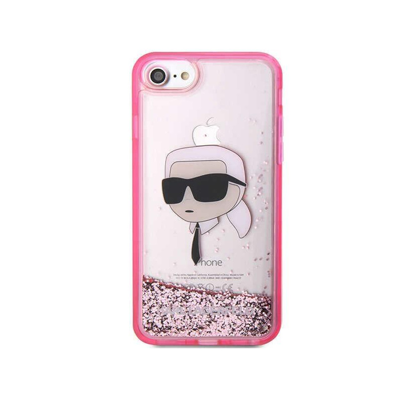 Karl Lagerfeld Glitter Karl& 39 s Head dėklas, skirtas iPhone 7 / 8 / SE 2020 / SE 2022 - rožinė