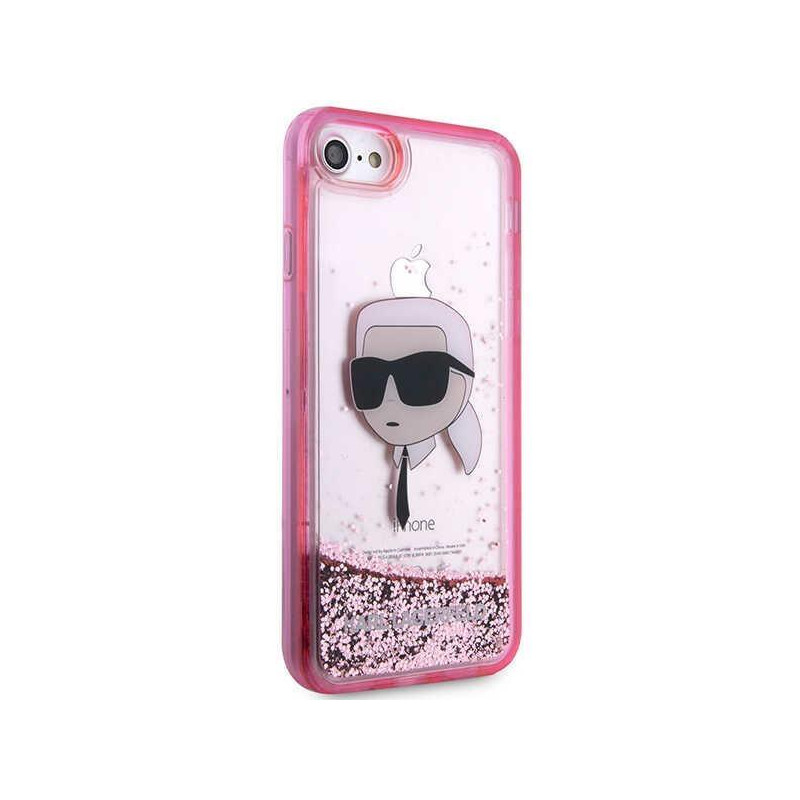 Karl Lagerfeld Glitter Karl& 39 s Head dėklas, skirtas iPhone 7 / 8 / SE 2020 / SE 2022 - rožinė
