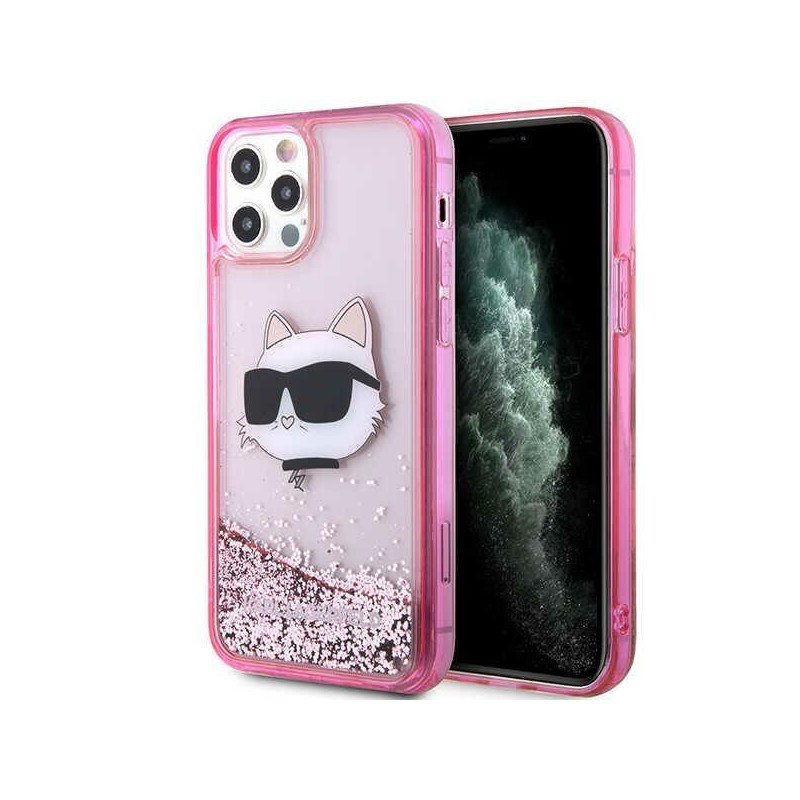 Karl Lagerfeld Glitter Choupette Head dėklas iPhone 12 / iPhone 12 Pro - rožinis